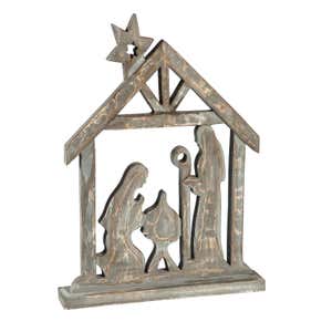 16" Wooden Gray Brushed Nativity Tabletop Décor