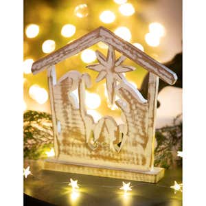 12" Wooden White Brushed Nativity Scene Décor
