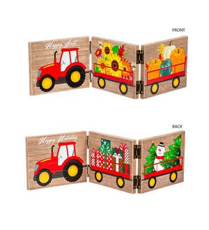 Wood Double-Sided Tri-Fold Wood Table Décor, Harvest/Holiday