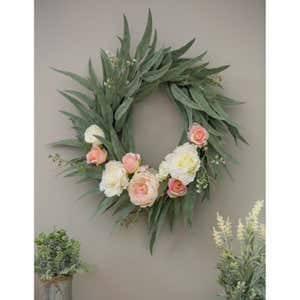 Pink and White Rose and Peony Wreath