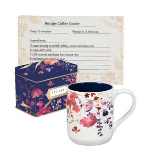 Watercolor Boho Recipe Tin with Recipe Cards and Ceramic Cup