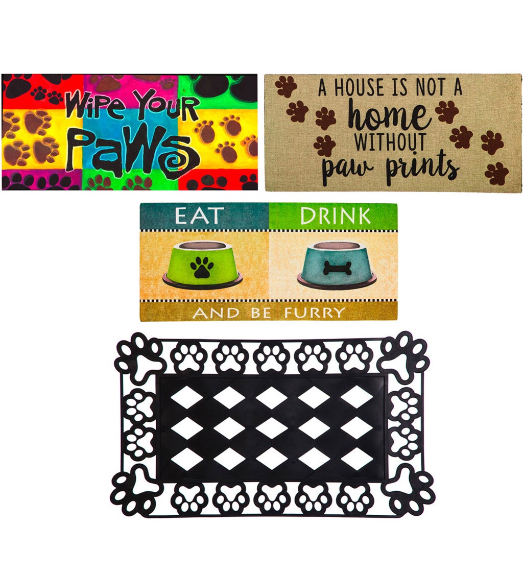 Sassafras Paw Print Set of 4 Mat and Tray Set for Pet Lovers