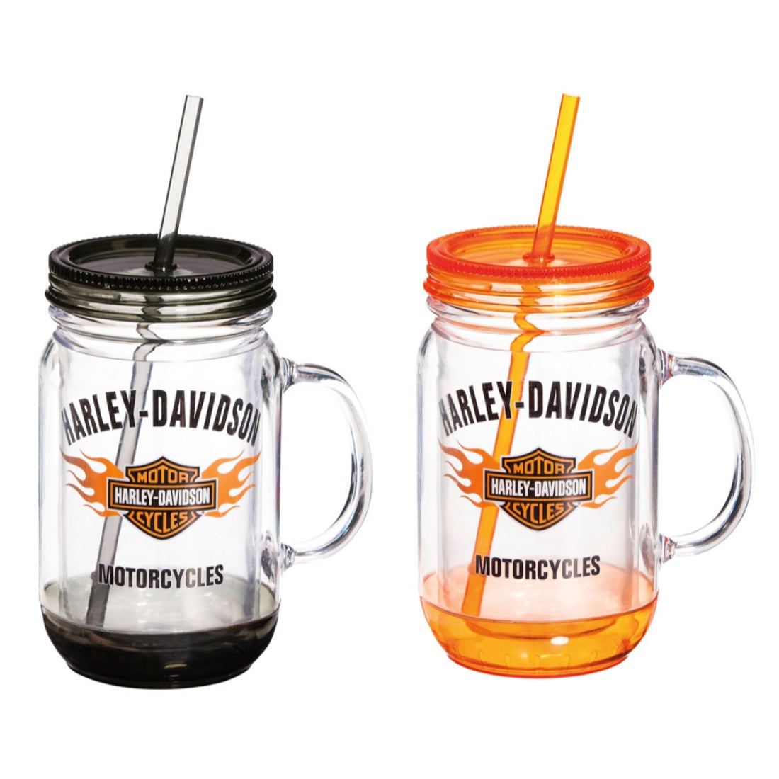 Harley Davidson Bar and Shield Flames Mason Jar Cup, Set of 2