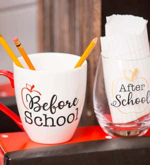 Ceramic 17 oz Cup and Stemless 17 oz Wine Gift Set, Before School/After School