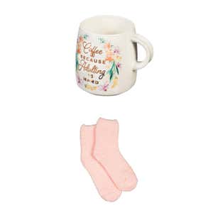 Coffee Because Adulting is Hard Ceramic Cup and Sock Gift Set