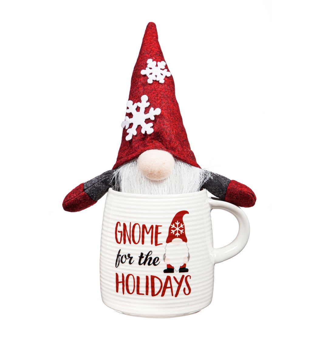 12 oz Ceramic Cup with 5" Plush Holiday Gnome