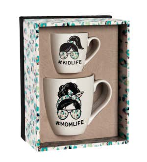 Mommy and Me Ceramic Cup Gift Set, 17 oz.&7 oz, Mom Life/Kid Life