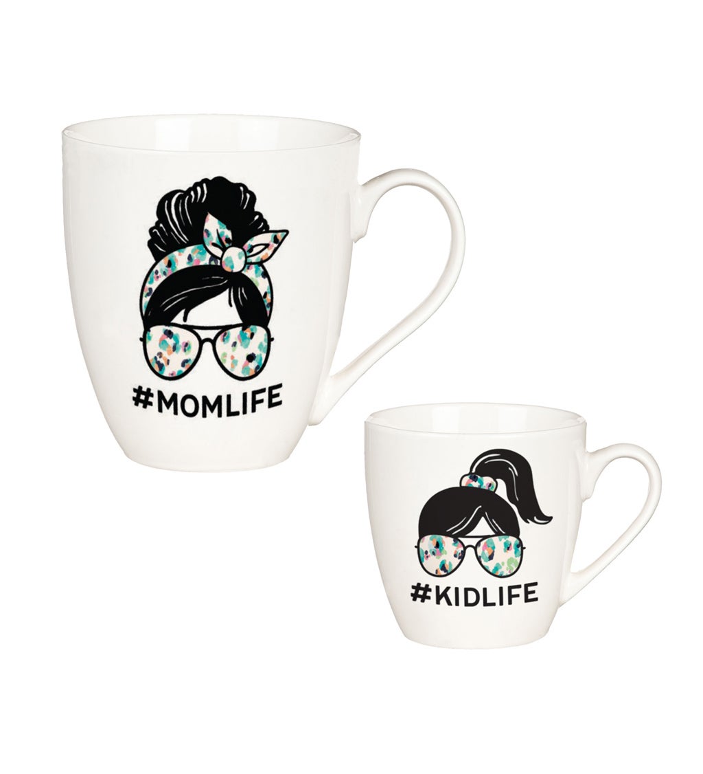 Mommy and Me Ceramic Cup Gift Set, 17 oz.&7 oz, Mom Life/Kid Life