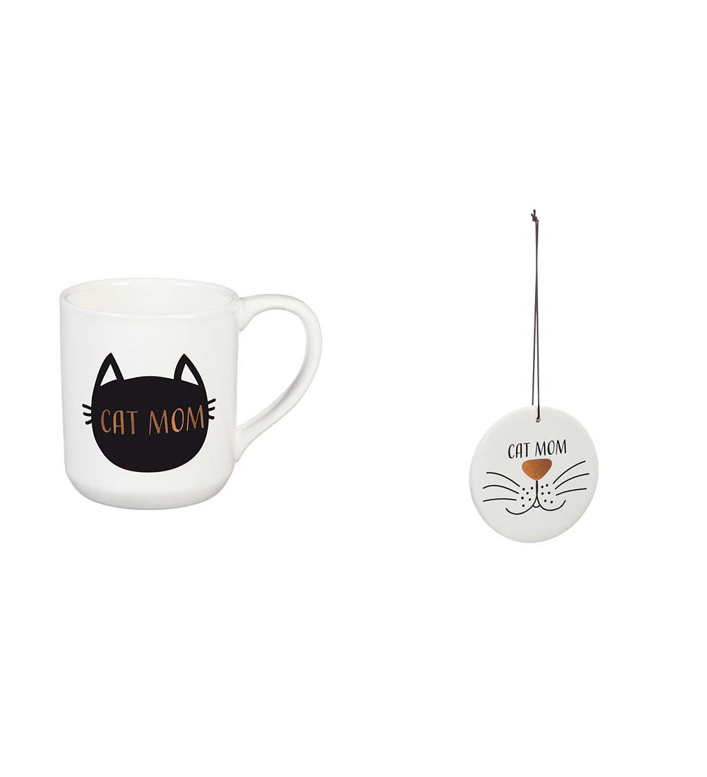 Ceramic Cup, 10 OZ, with Ornament/Coaster Gift Set, Cat Mom
