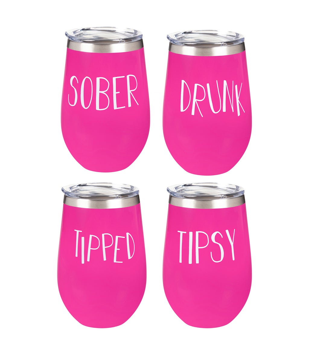 Tipsy and Sober Double Wall Vacuum 12 oz Wine Tumbler Gift Set