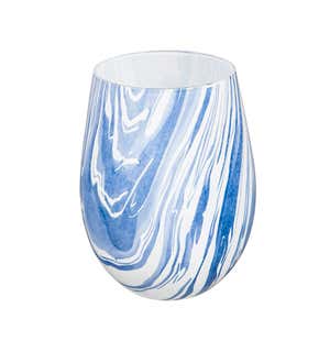 Stemless Wine Glass 2pc Set, 17 Oz, Blue Marble