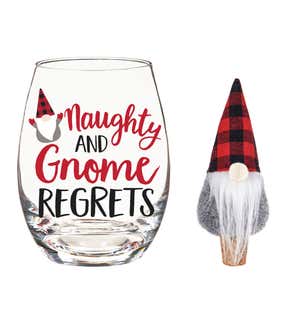 17 Oz Glass with Gnome Wine Stopper Gift Set