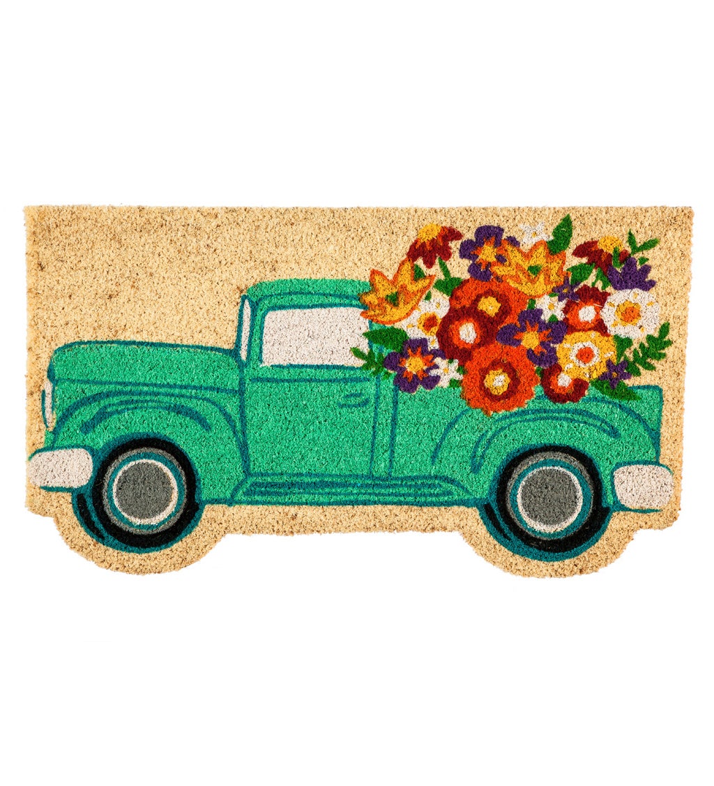 Mint Flower Truck Shaped Coir Mat