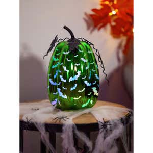 LED Glass Pumpkin ,Lime Green, Bats