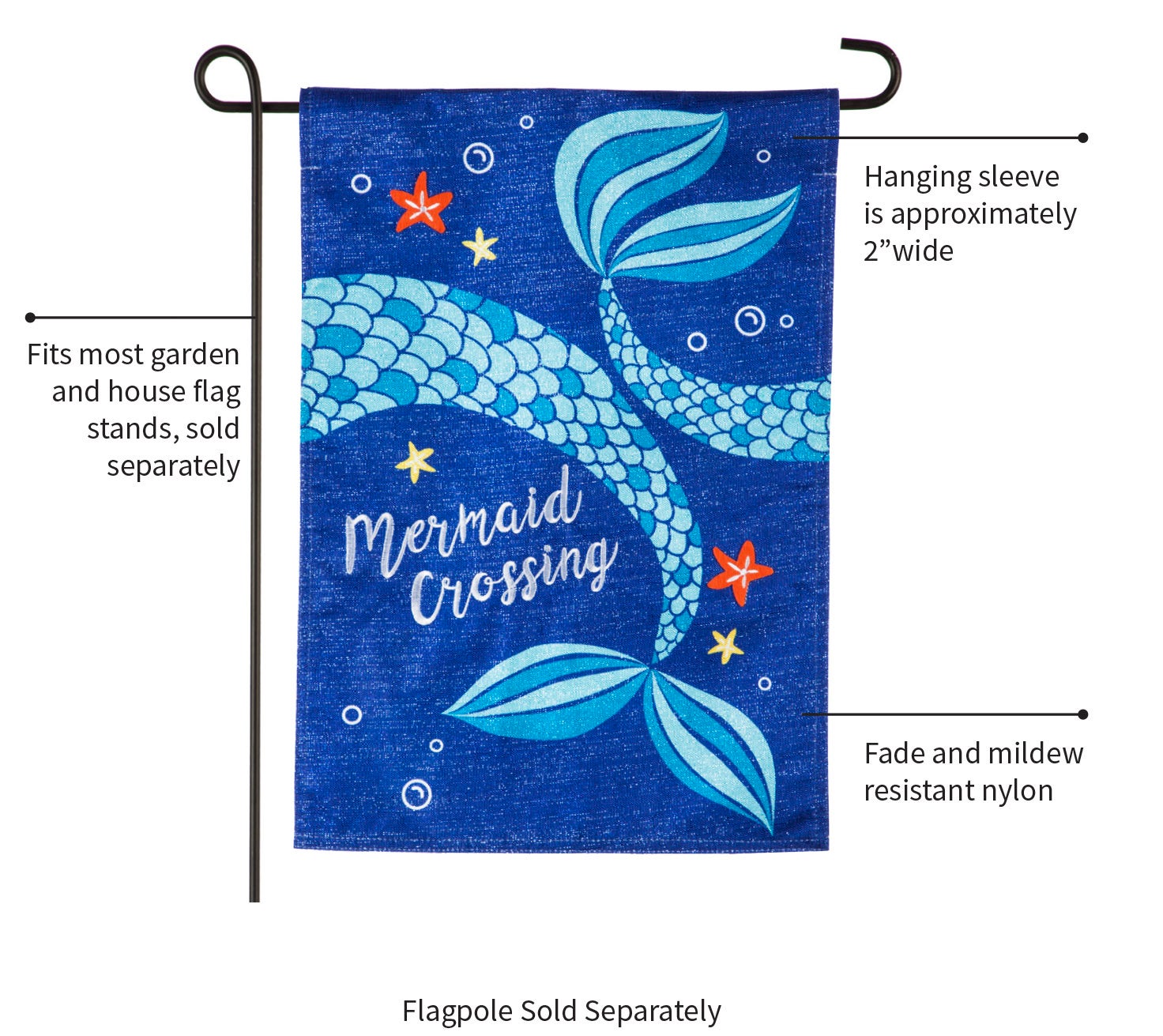 Mermaid Crossing Linen Garden Flag