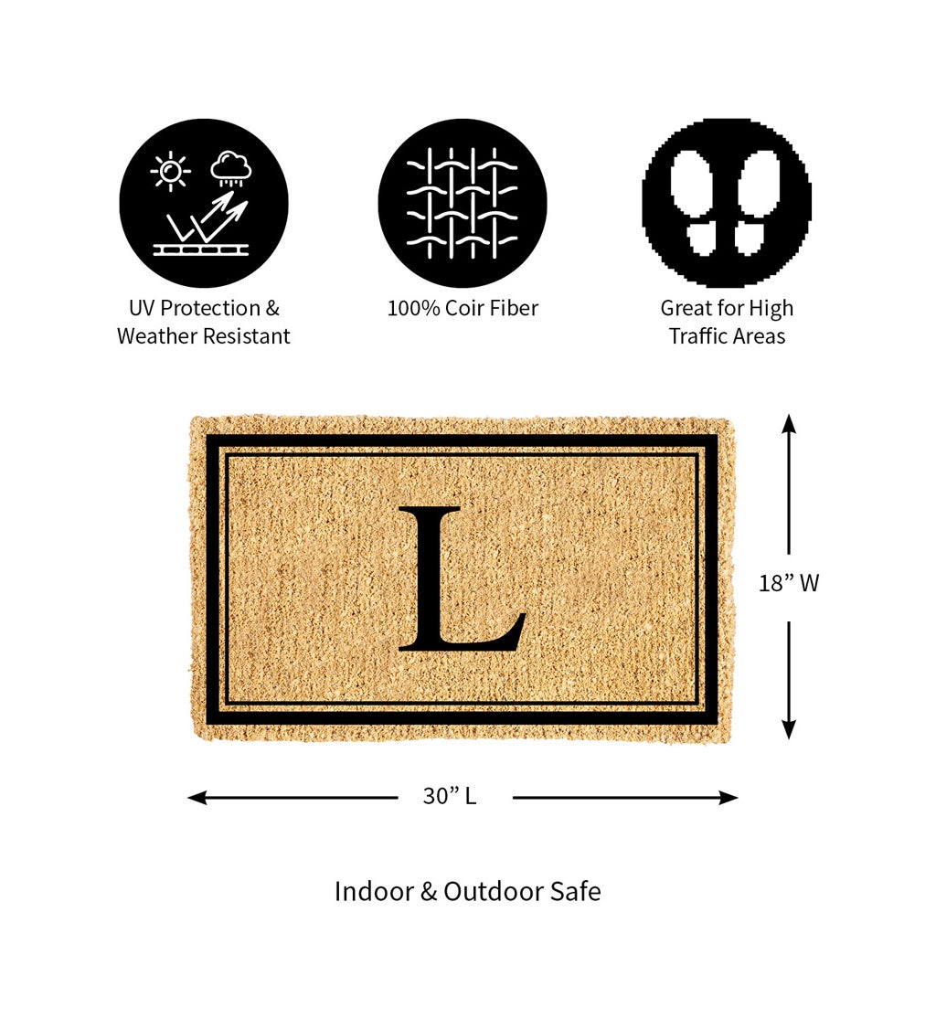 Monogram "L", Woven Coir Mat, 30 X 18"
