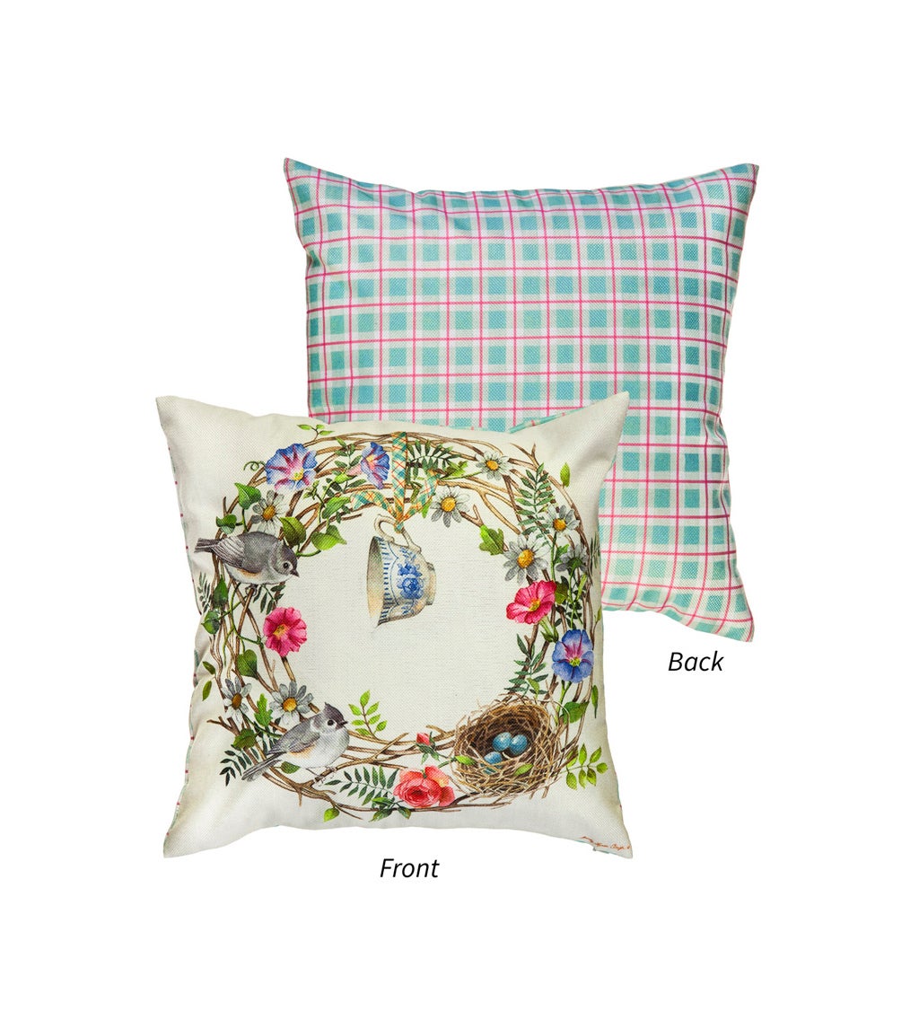 Cottage Wreath Outdoor Pillow Cover