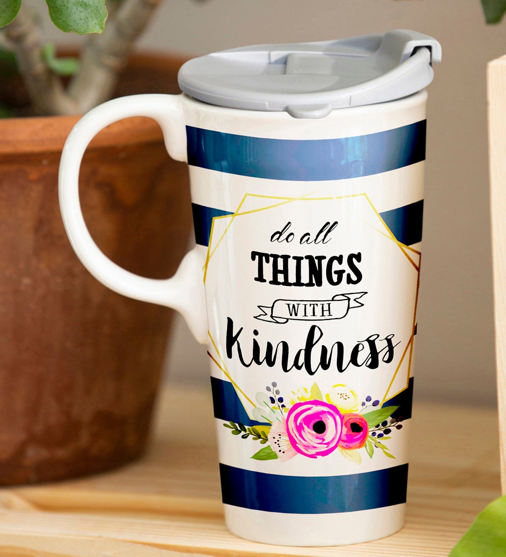 17 oz Do All Things With Kindness Ceramic Travel Cup with box