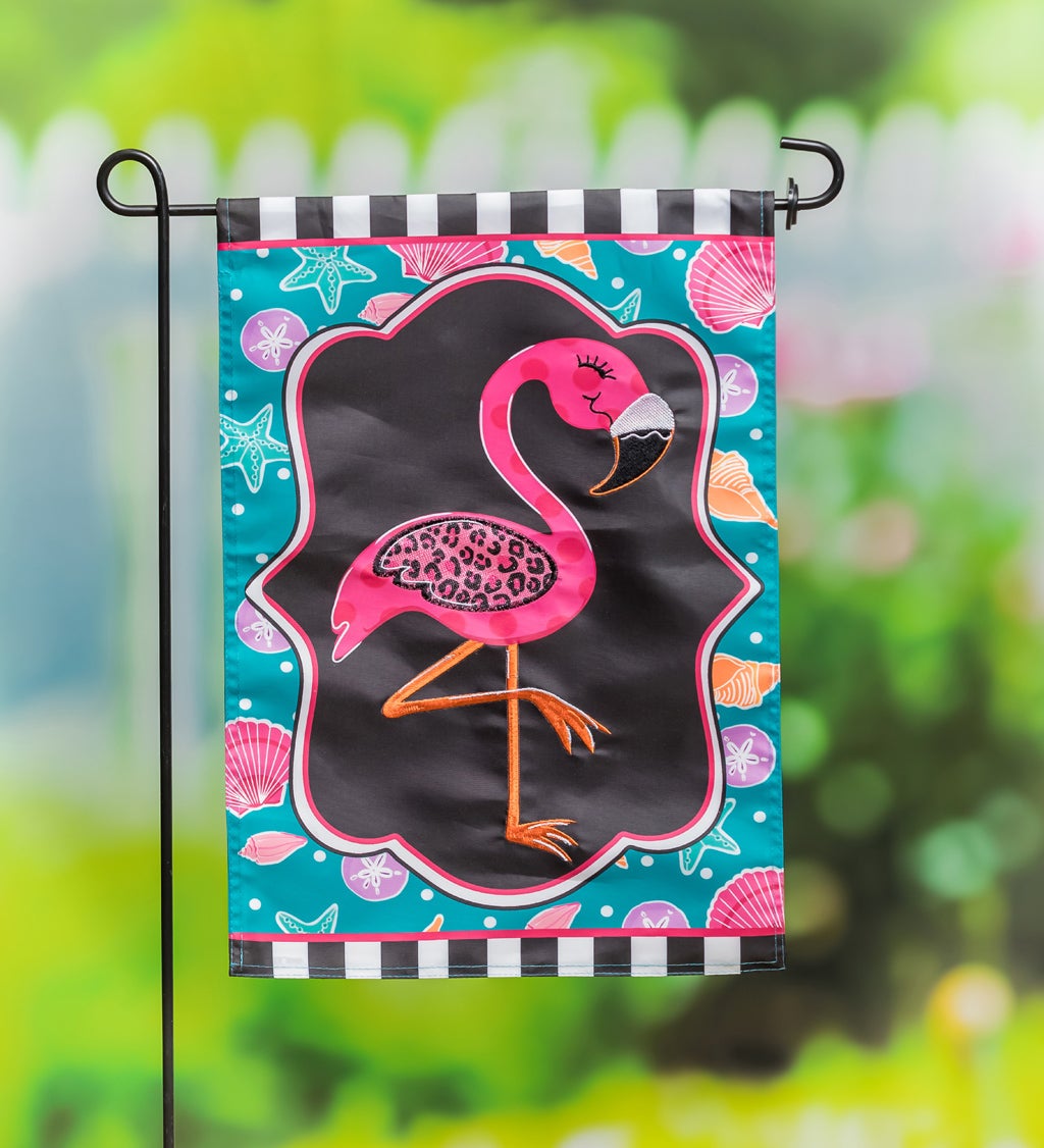 Coastal Flamingo Garden Applique Flag
