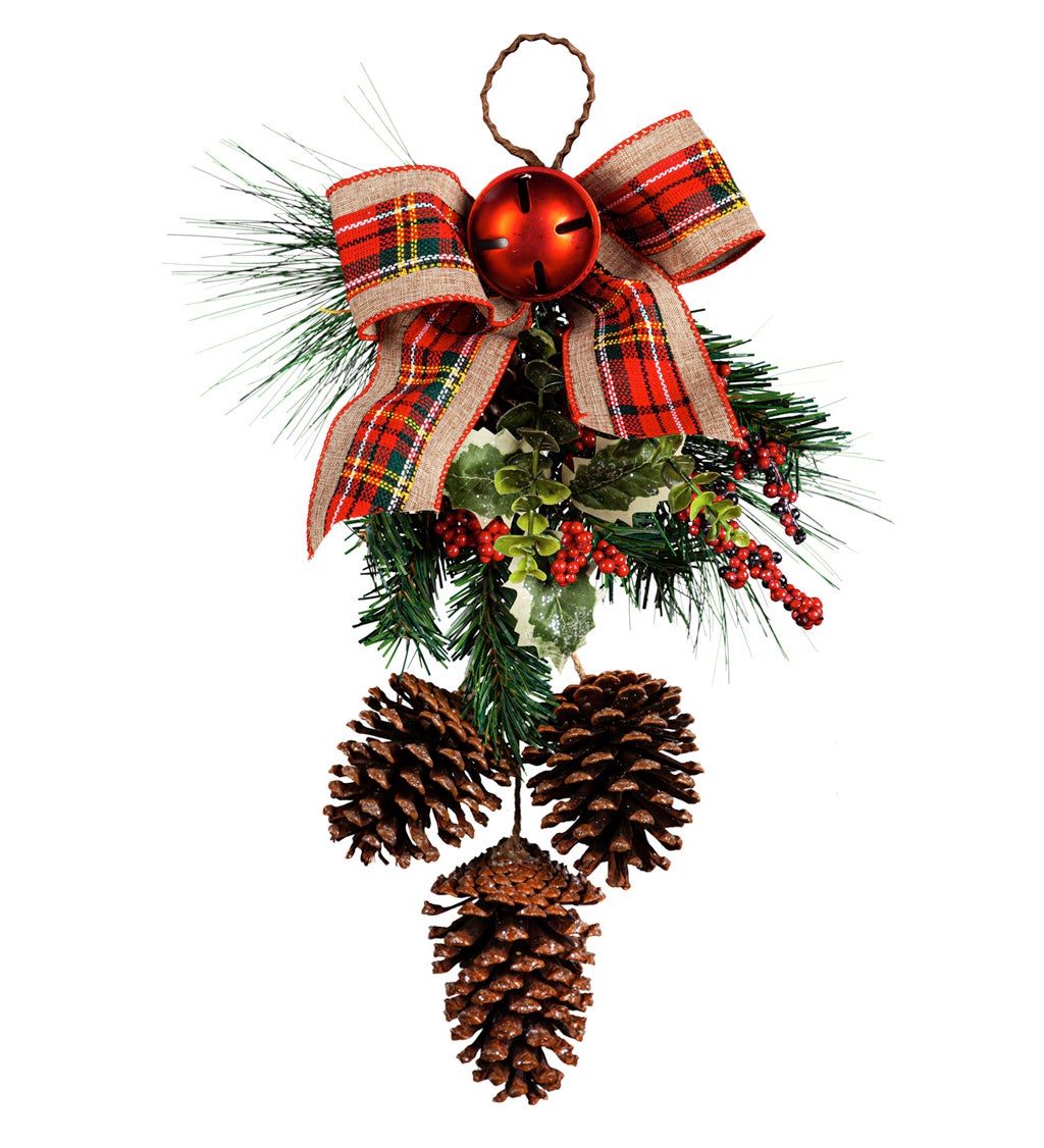 Pinecone and Berry Hanging Wall Décor with Plaid Bow