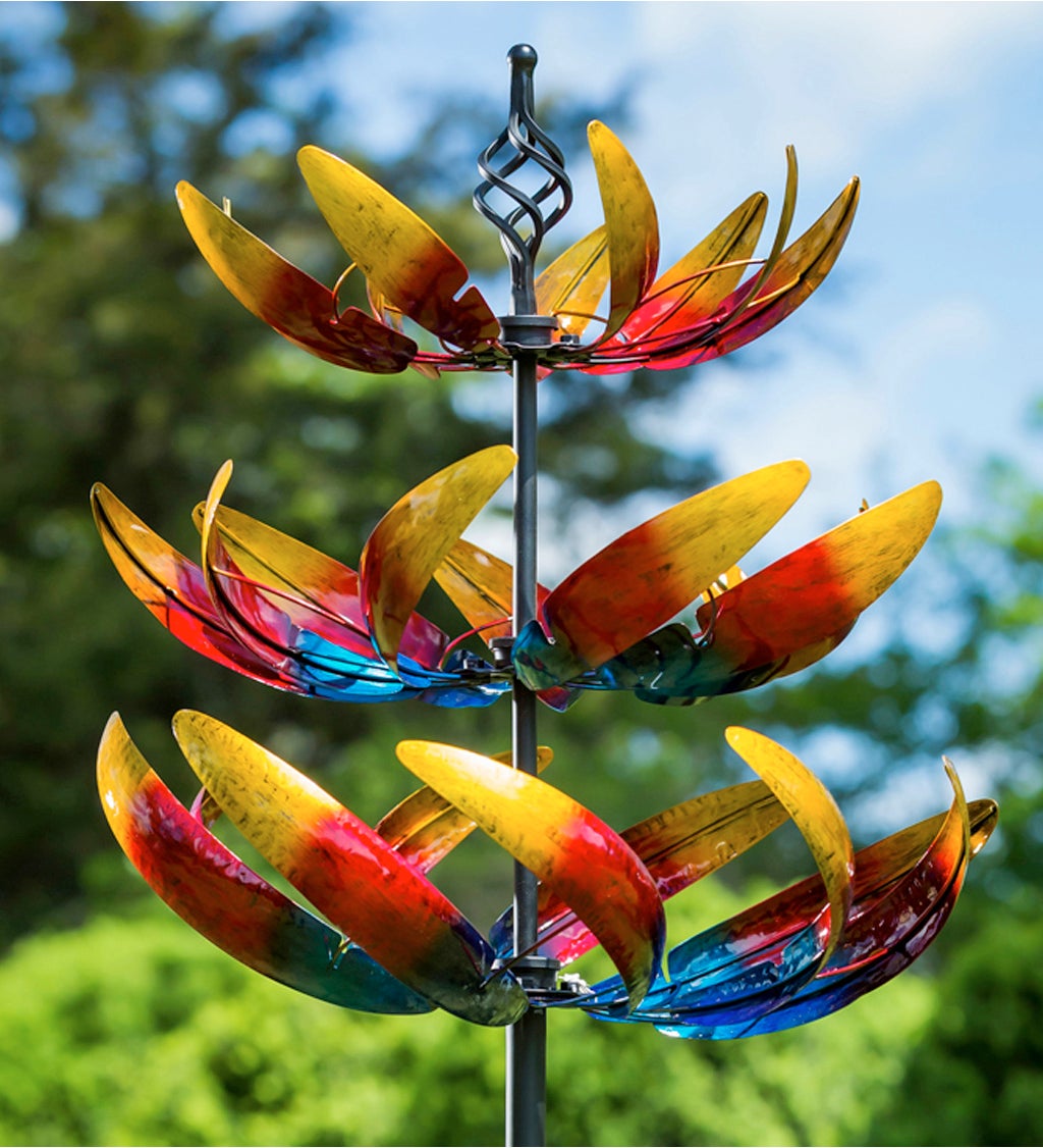 84"H 3 Tier Wind Spinner, Primary Color Ombre Waves in Motion