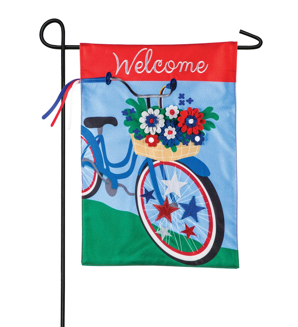 Patriotic Bicycle Garden Linen Flag