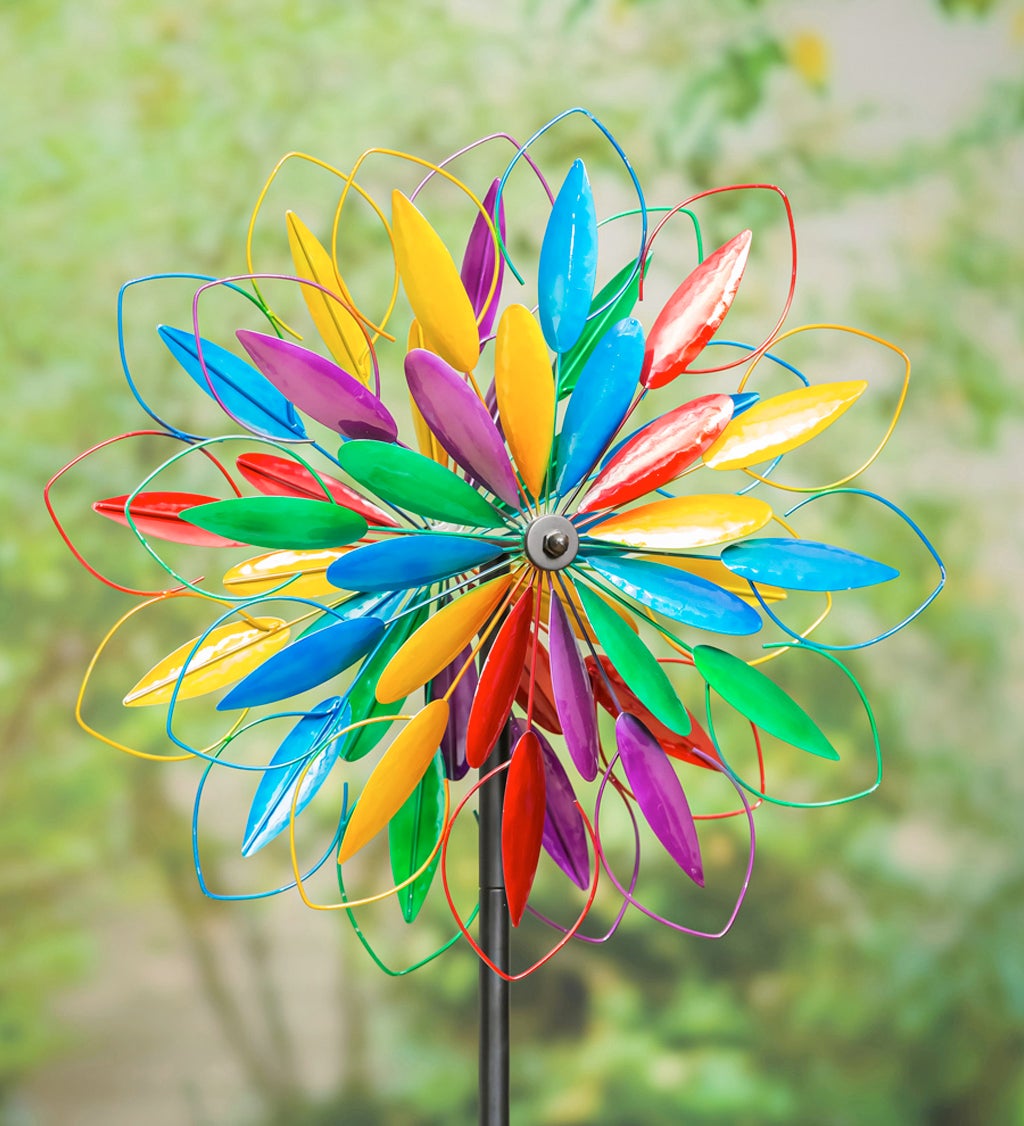 75"H Wind Spinner, Rainbow Flower
