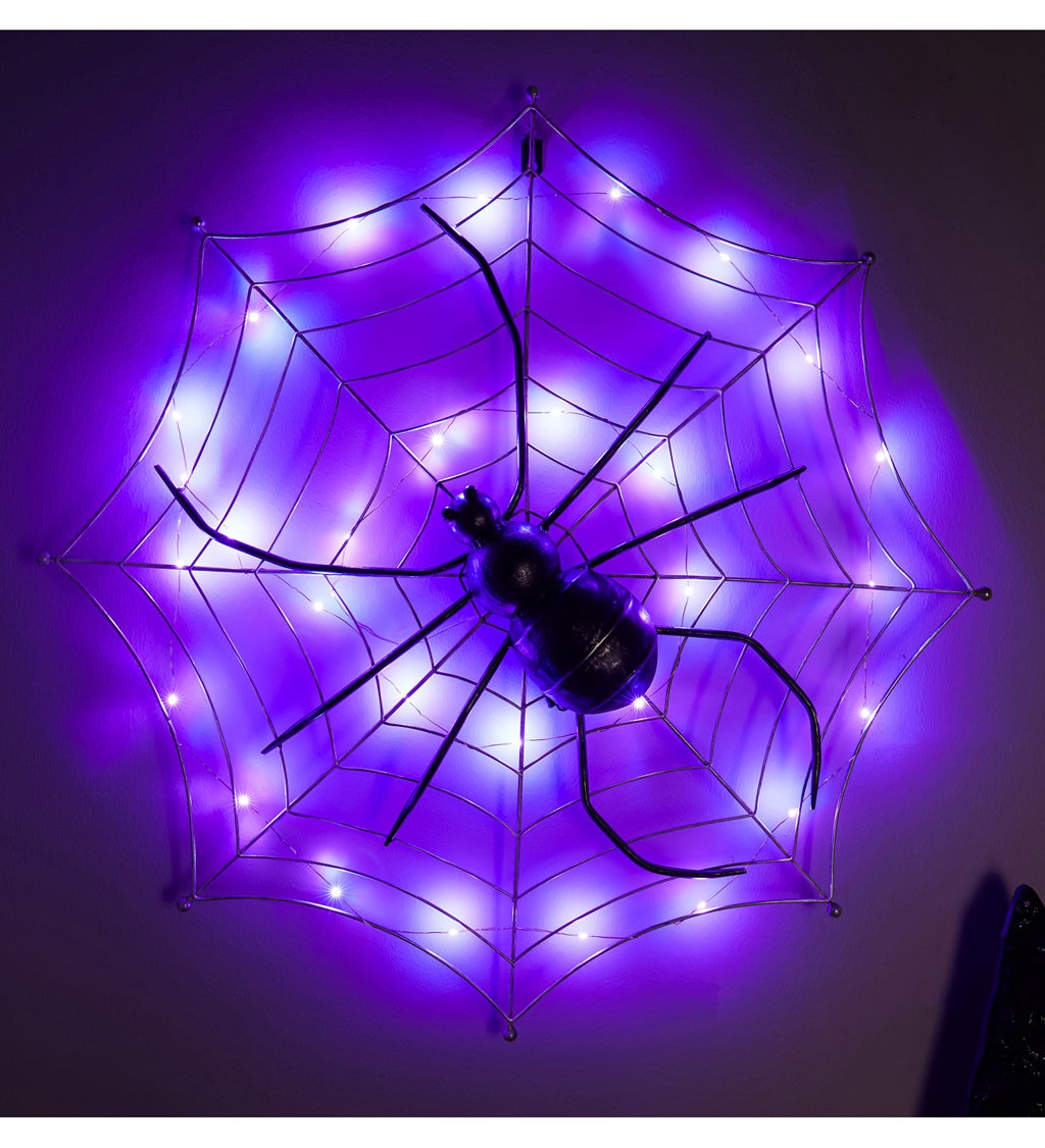 28" LED Battery Operated Spider Web Metal Decor