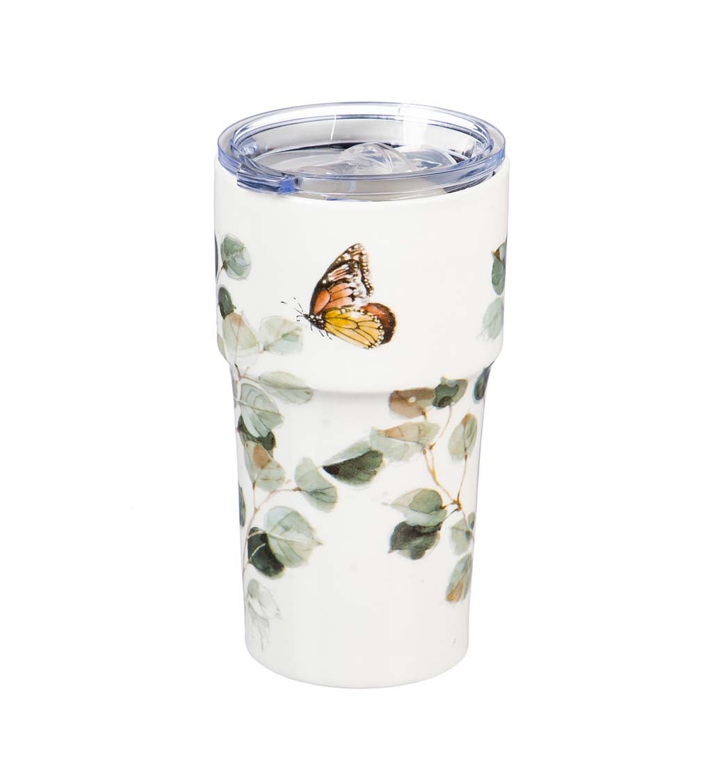 Double Wall Ceramic Companion Cup with Tritan Lid, 13 oz, Botanical Dreamer
