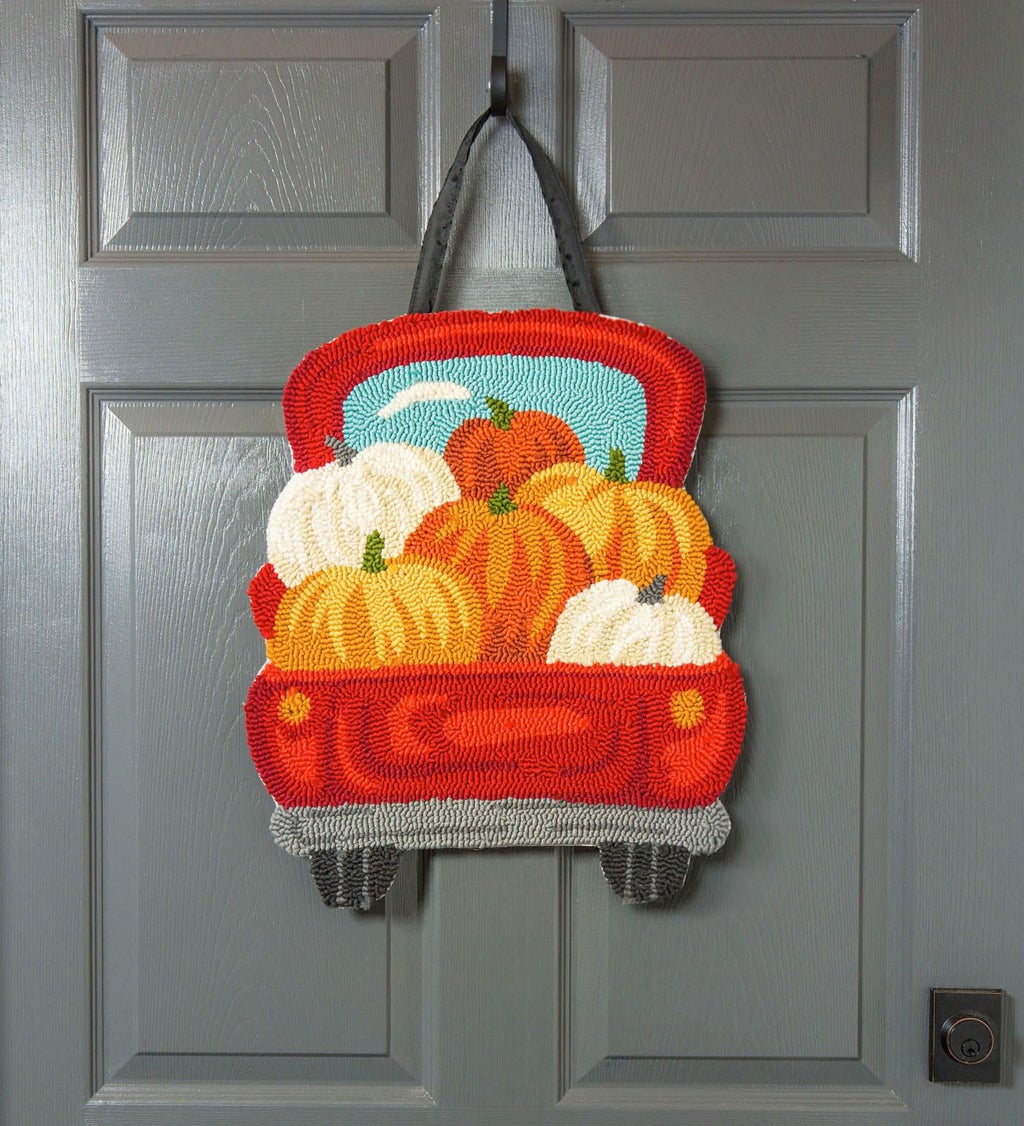 Red Truck with Pumpkins Hooked Door Decor