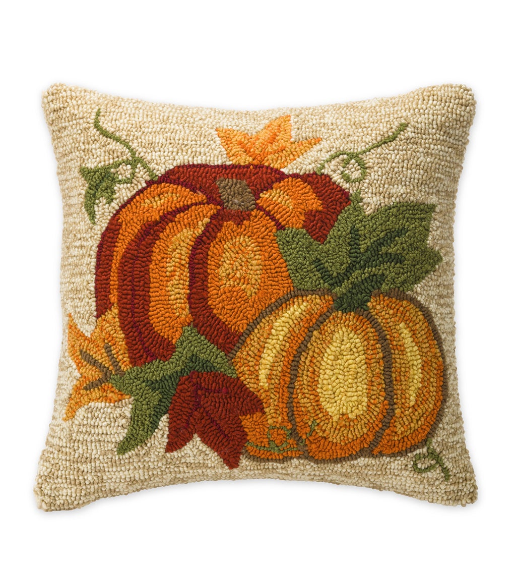 Indoor/Outdoor Hooked Pillow, Two Pumpkins