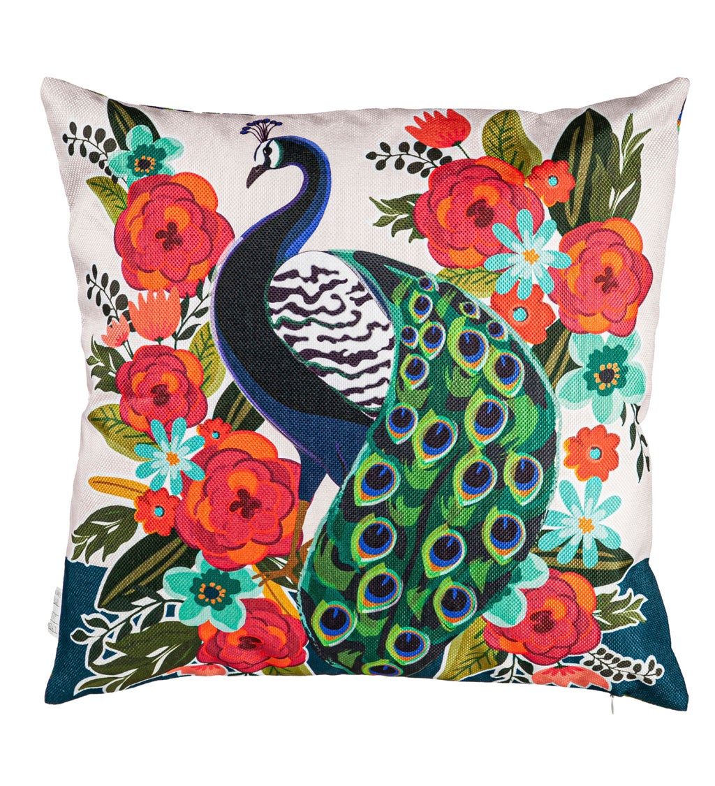 Floral Peacock Outdoor Pillow Cover