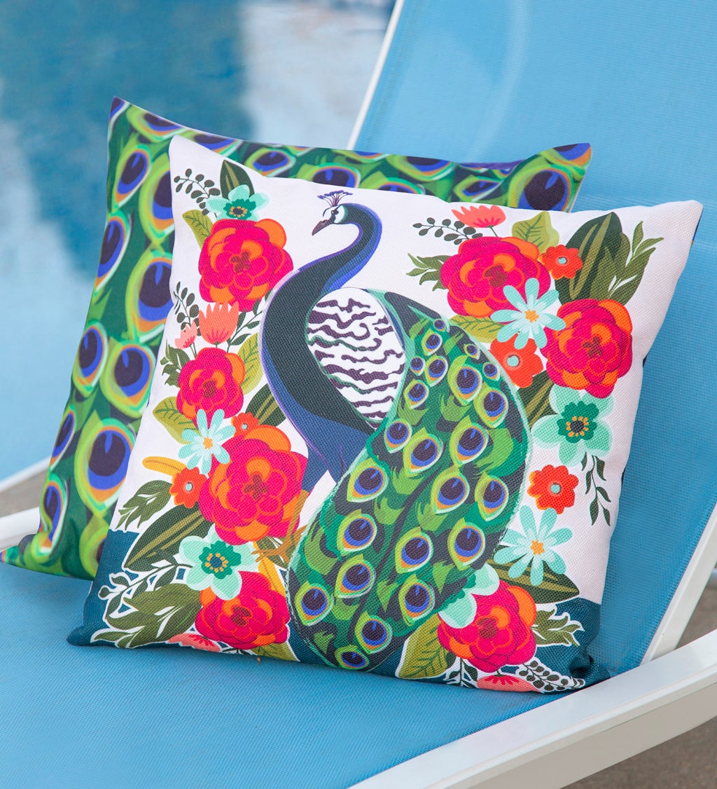 Floral Peacock Outdoor Pillow Cover
