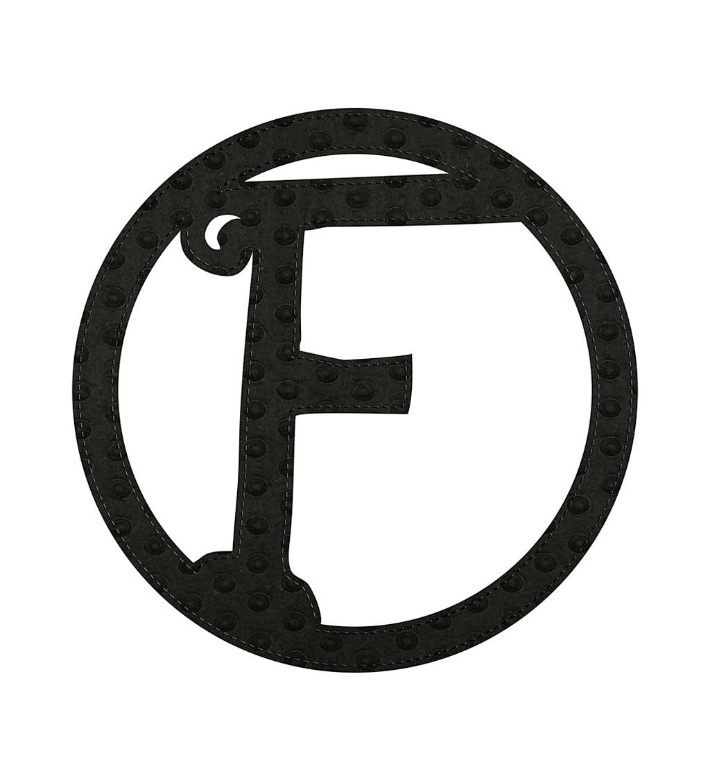 Pin-On Black Embossed Felt Monogram, Letter F