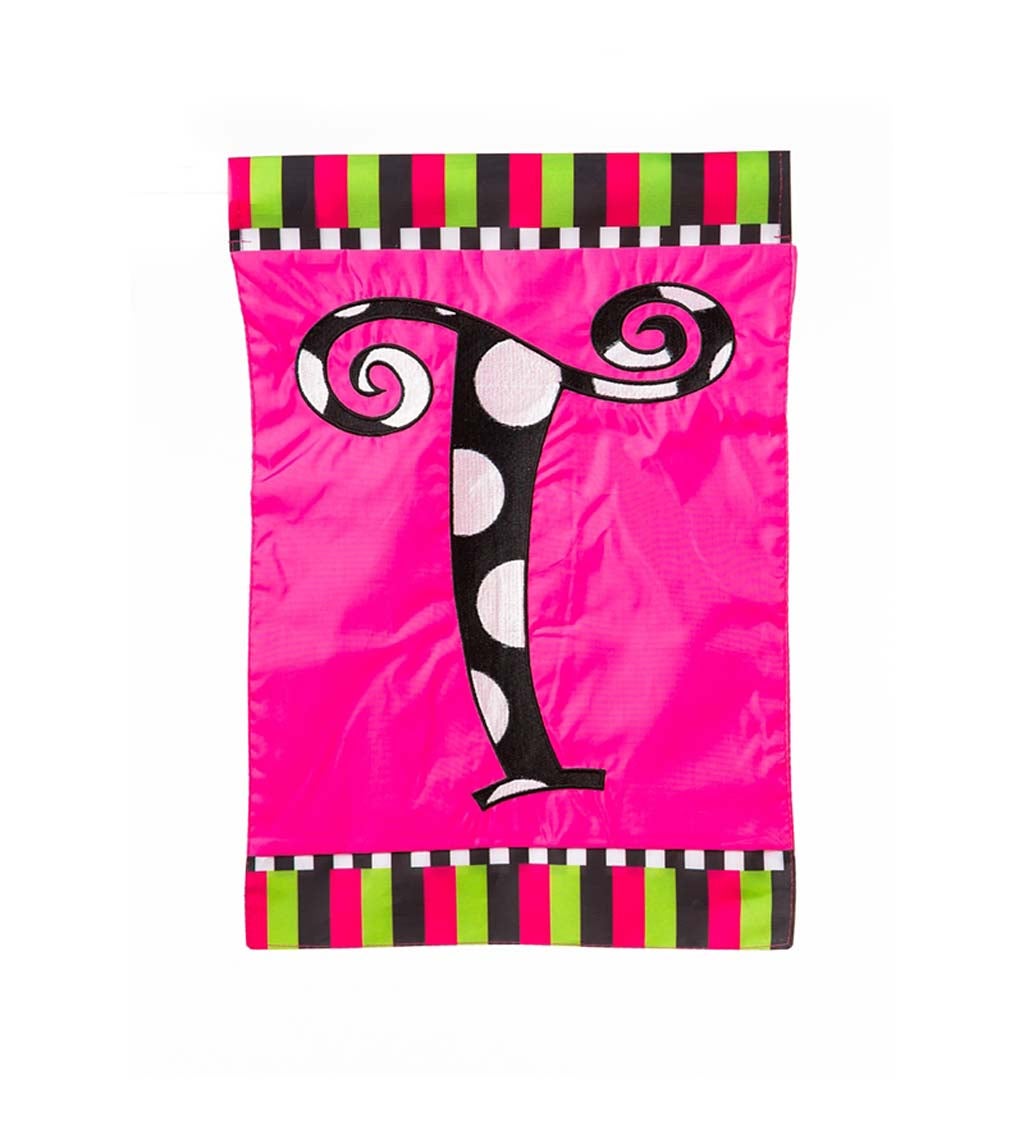 Twirly Curly Monogram Silk Garden Flag, Letter T