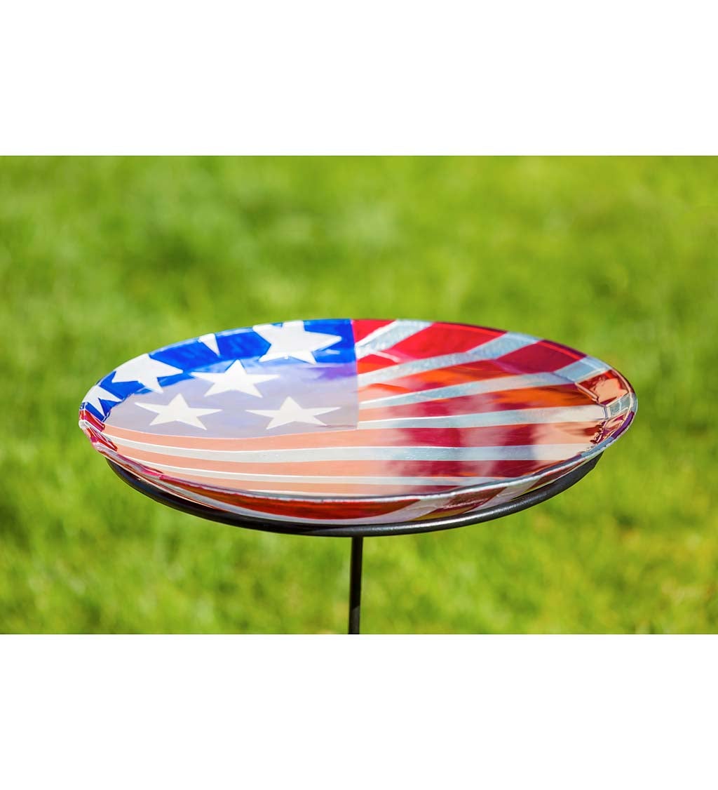 American Flag Glass Bird Bath Bowl