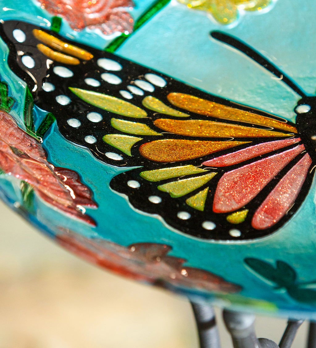18" Glitter Hand Painted and Embossed Birdbath, Butterfly