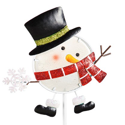 33"H Solar Garden Stake Portly Snowman with Red Scarf