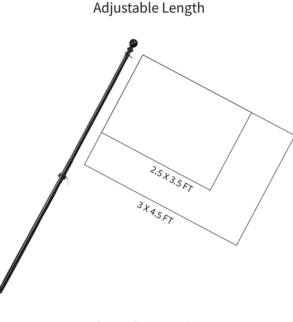 Metal Extendable House Flag Pole with Bracket Set, Black