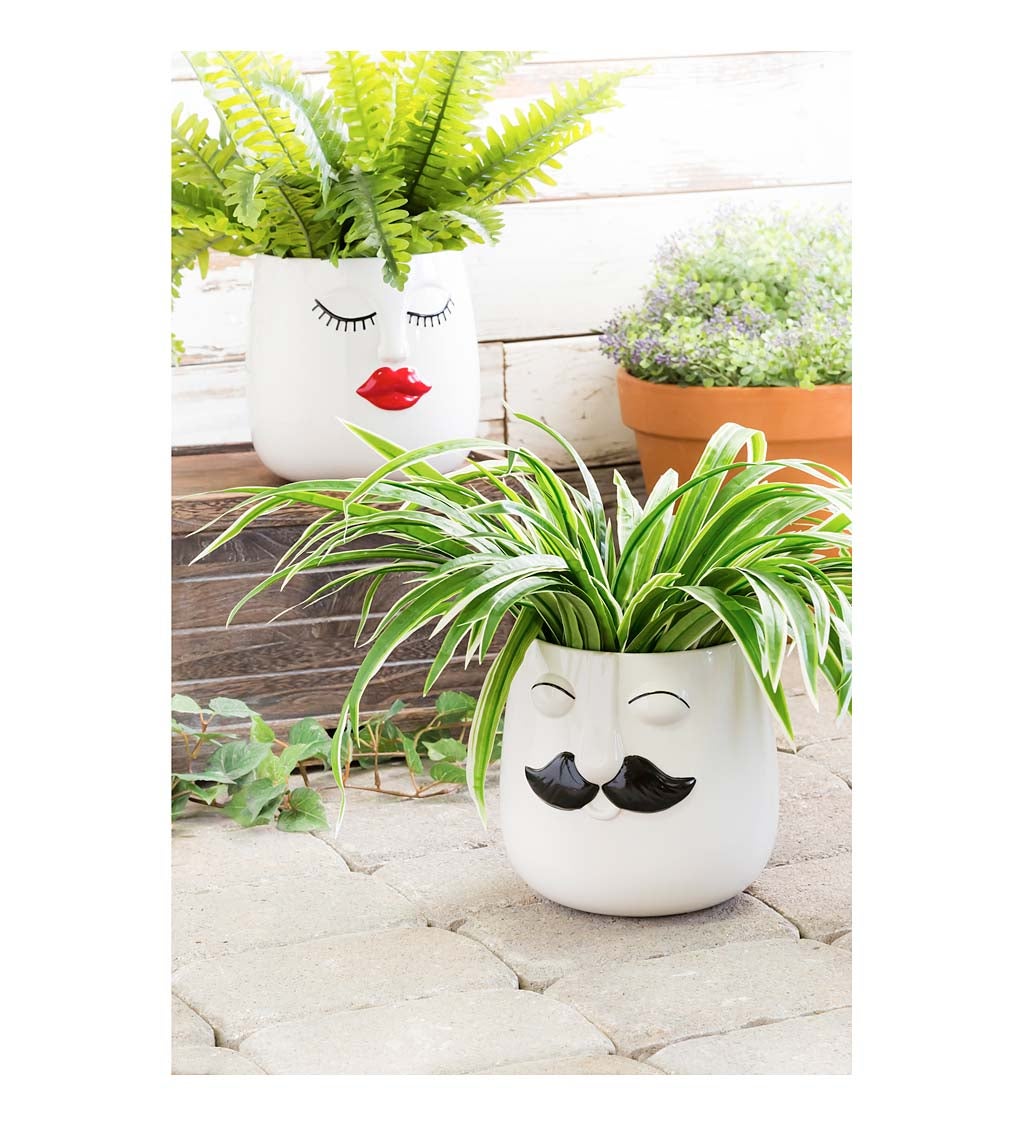 8" Ceramic Face Planter with Glazed Features