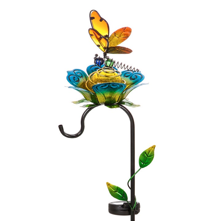 37"H Solar Butterfly and Shepherds Hook Garden Stake, Dragonfly