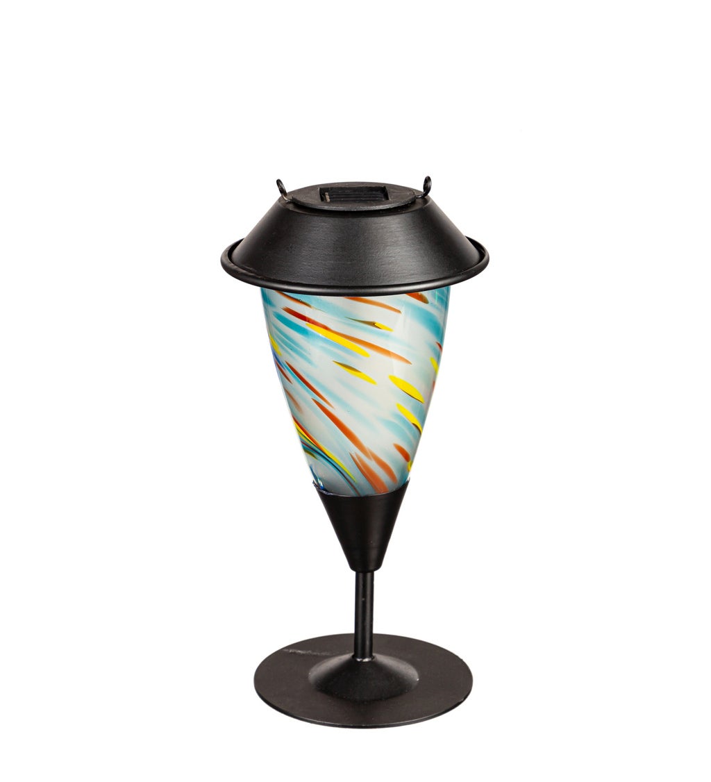 Single Pack 3-in-1 Art Glass Solar Fire Flame Torch, Turquoise swirl