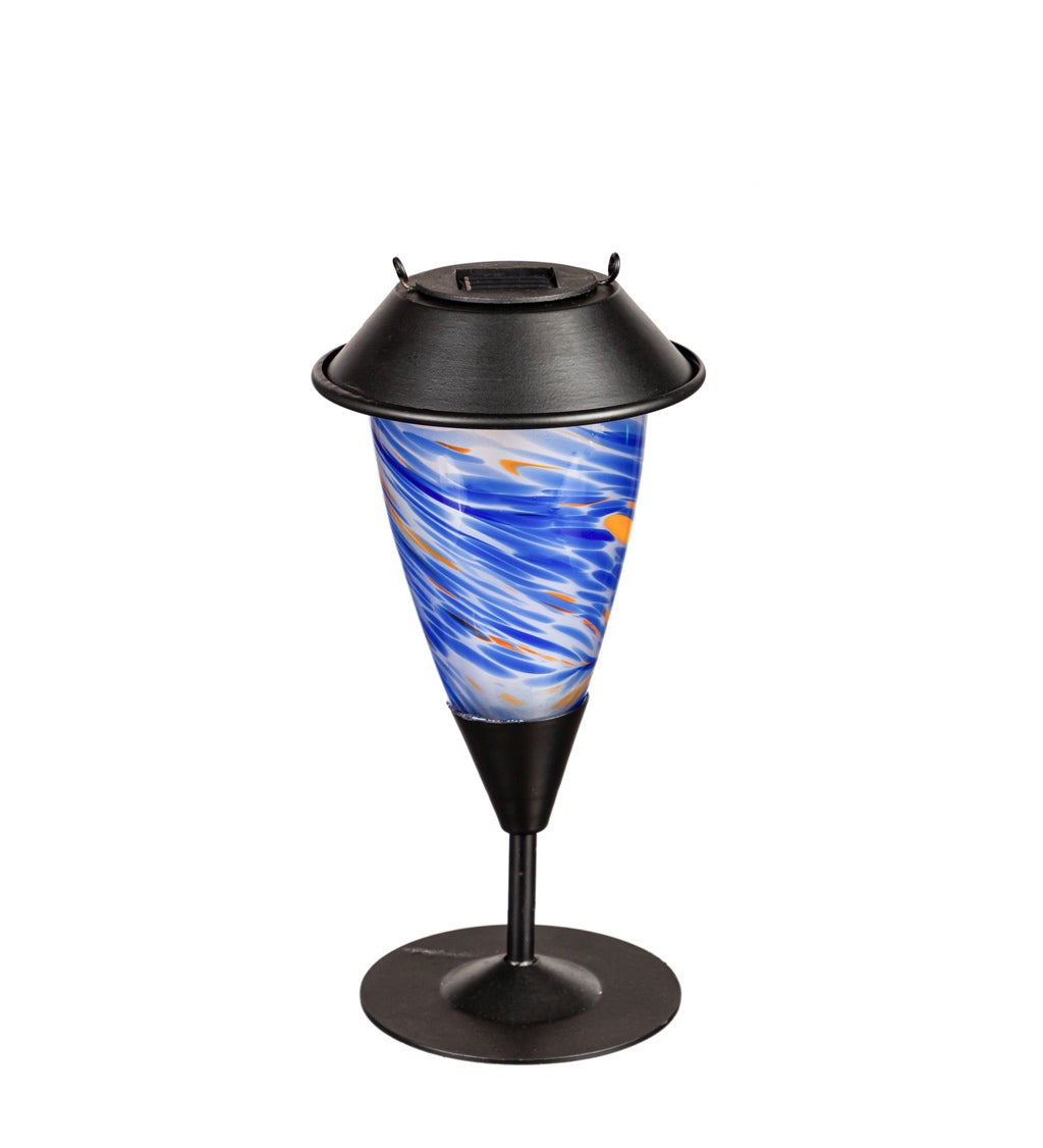 Single Pack 3-in-1 Art Glass Solar Fire Flame Torch, Royal swirl