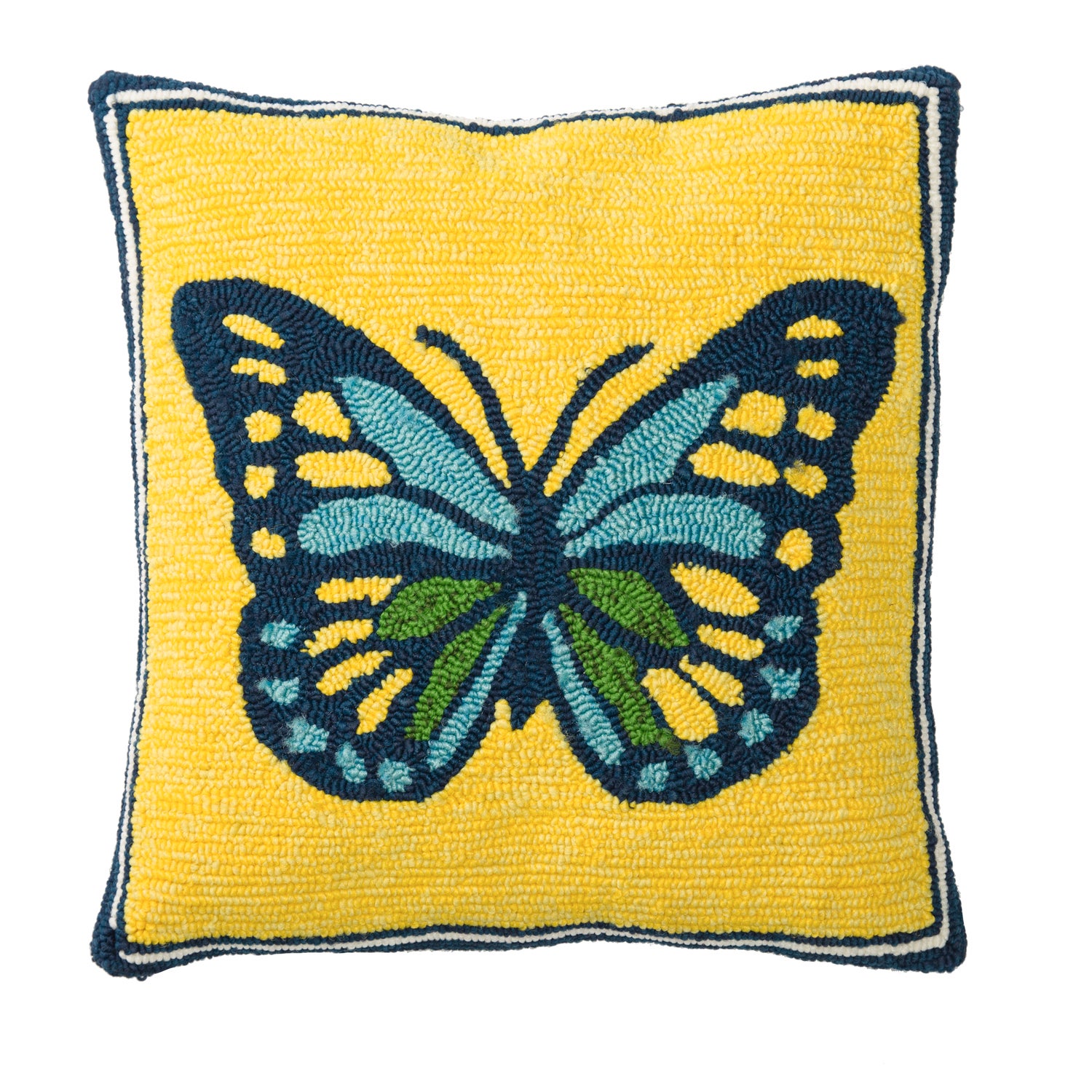 Indoor/Outdoor Hooked Pillow, Butterfly 18"x18"