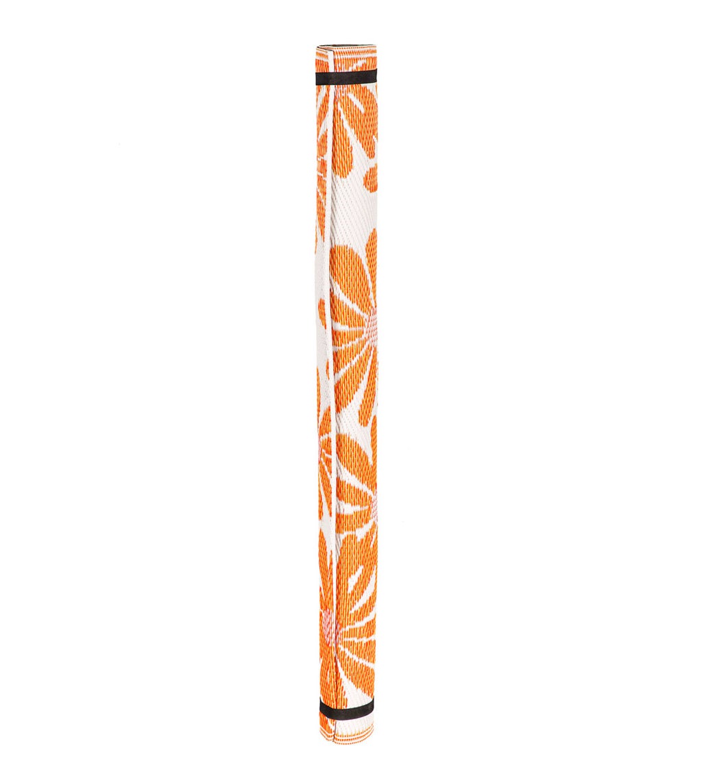 Orange Floral Reversible Weather-Resistant Rug