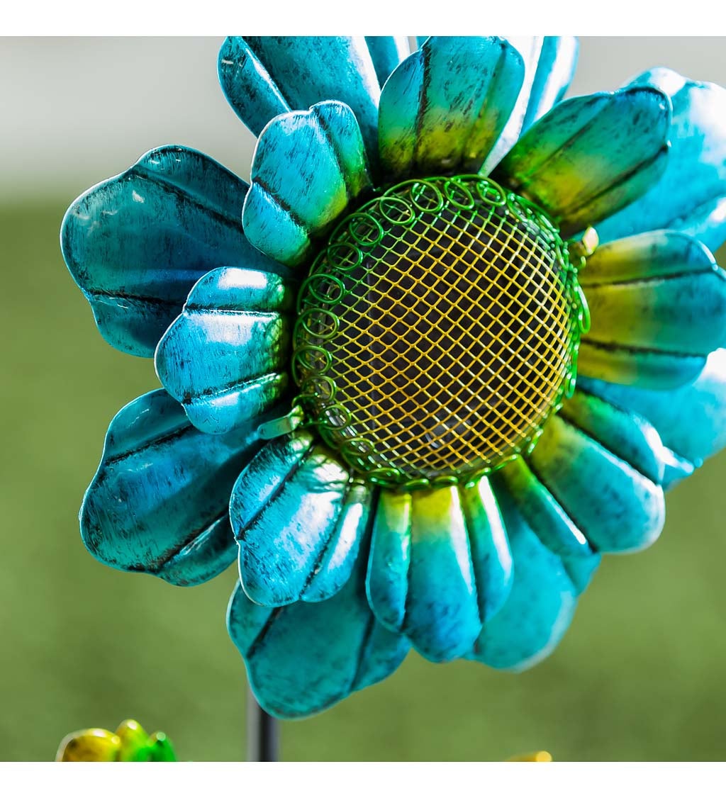 36"H Secret Solar Garden Stake, Blue&Green Floral