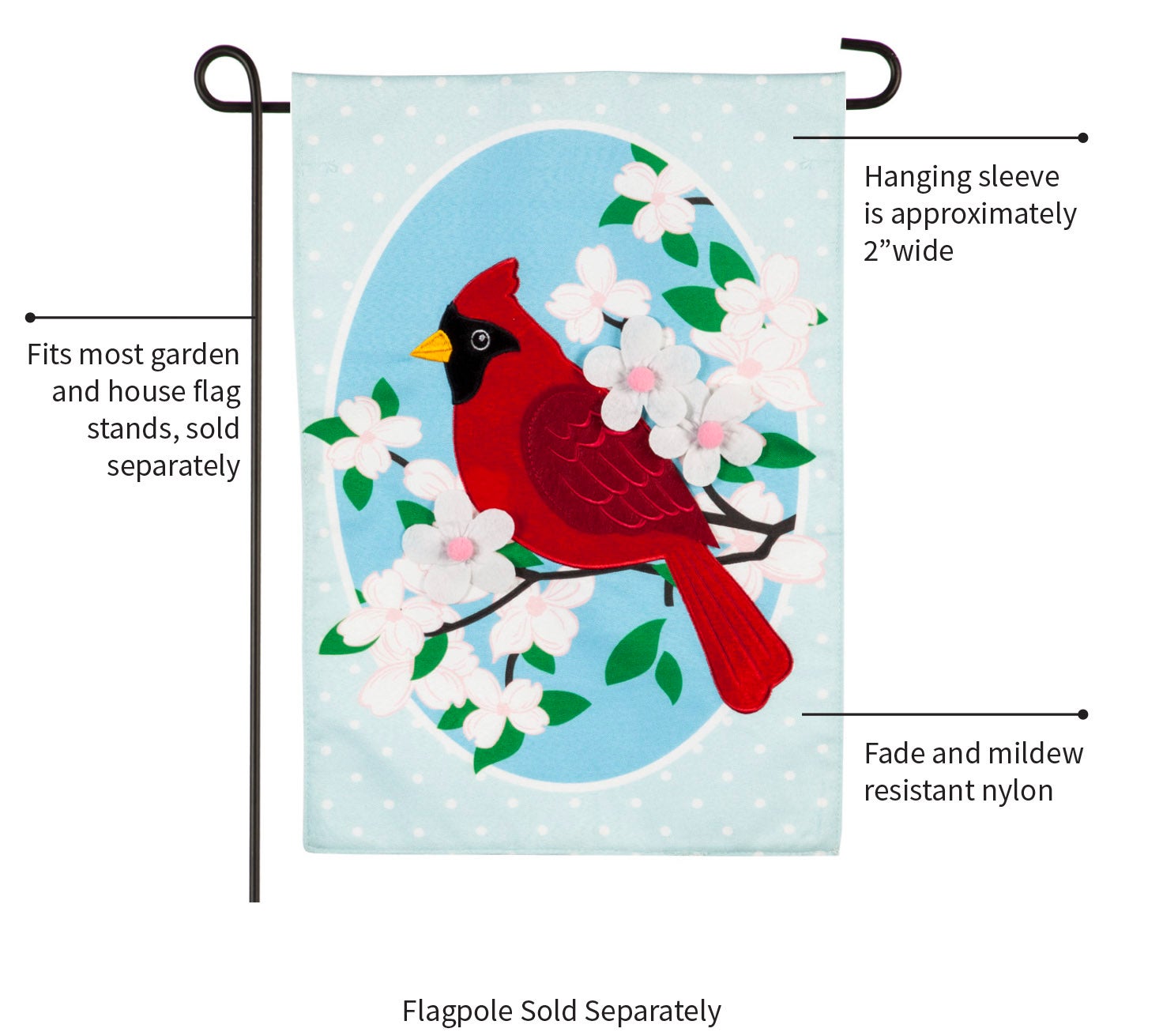 Cardinal Dot&Dogwoods Garden Linen Flag