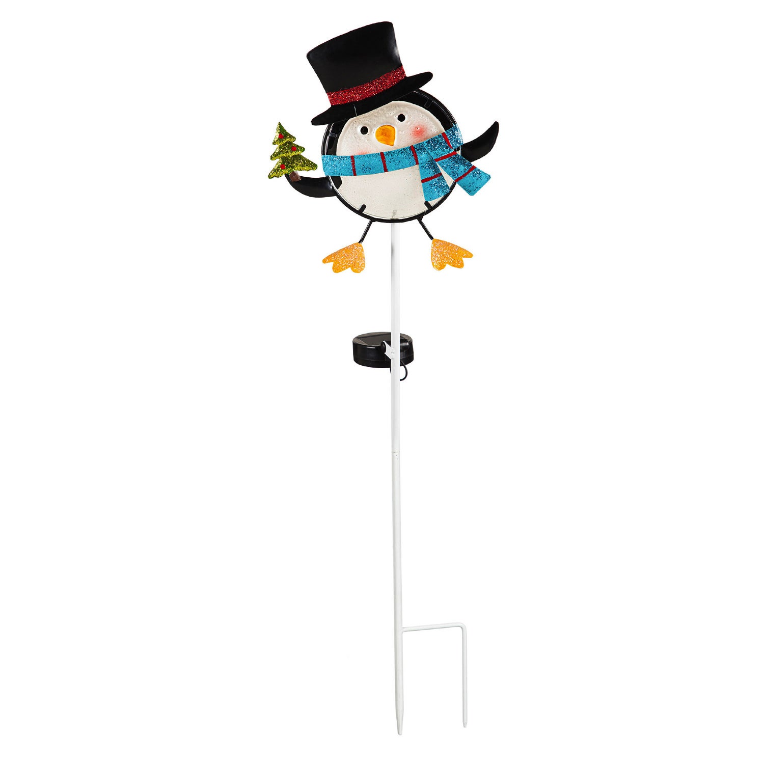 33"H Solar Garden Stake Portly Penguin with Blue Scarf
