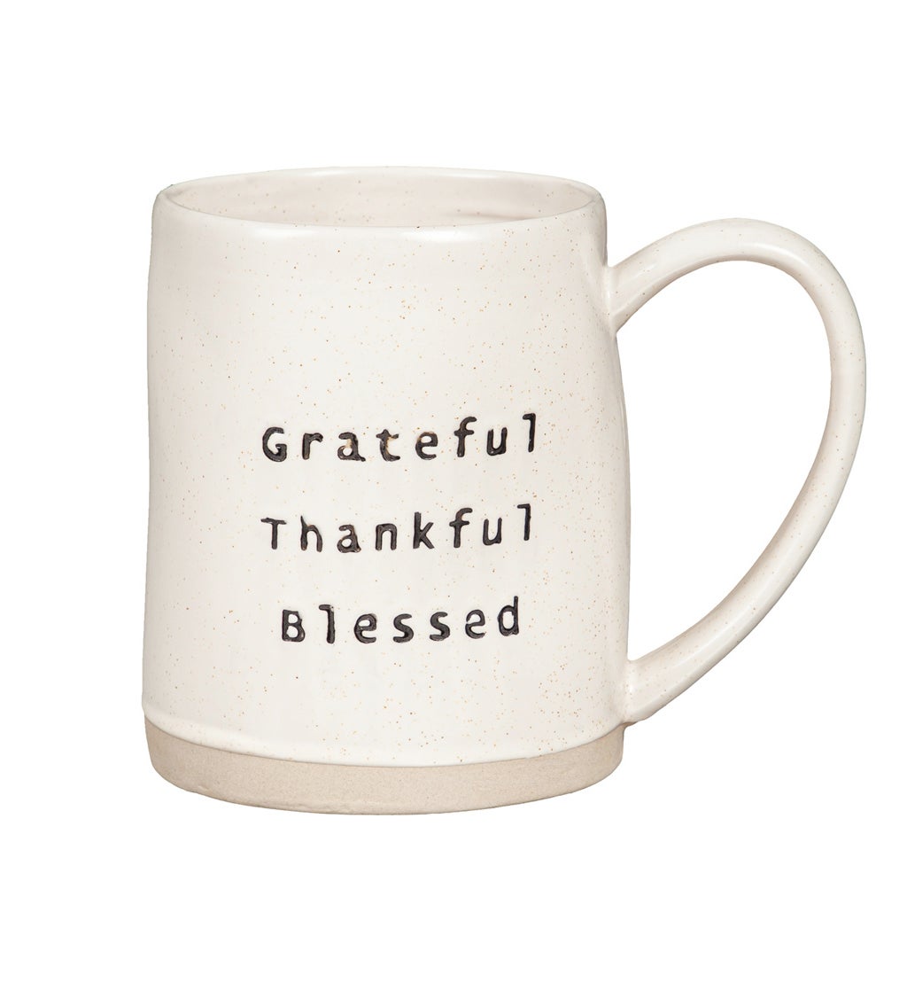 18 oz Ceramic Cup, Grateful, Thankful, Blessed