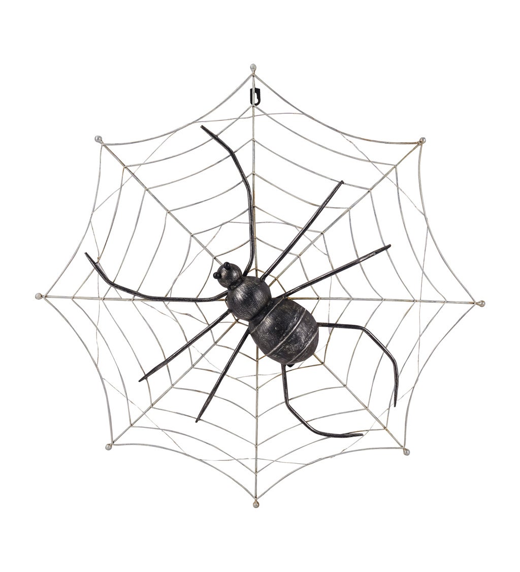 28" LED Battery Operated Spider Web Metal Decor